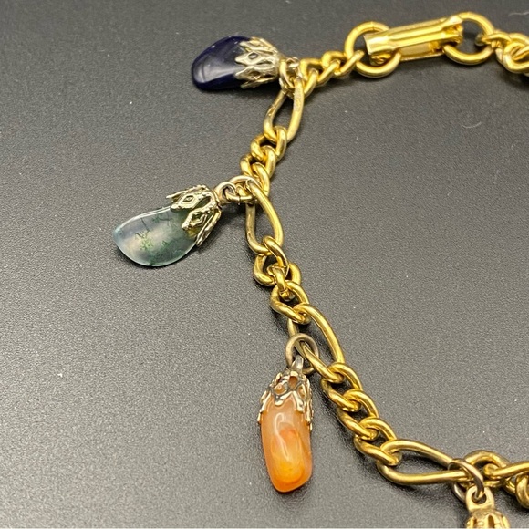 Gemstone Pebble Nugget Charm Bracelet Semi Precious Polished Stones - Picture 3 of 9